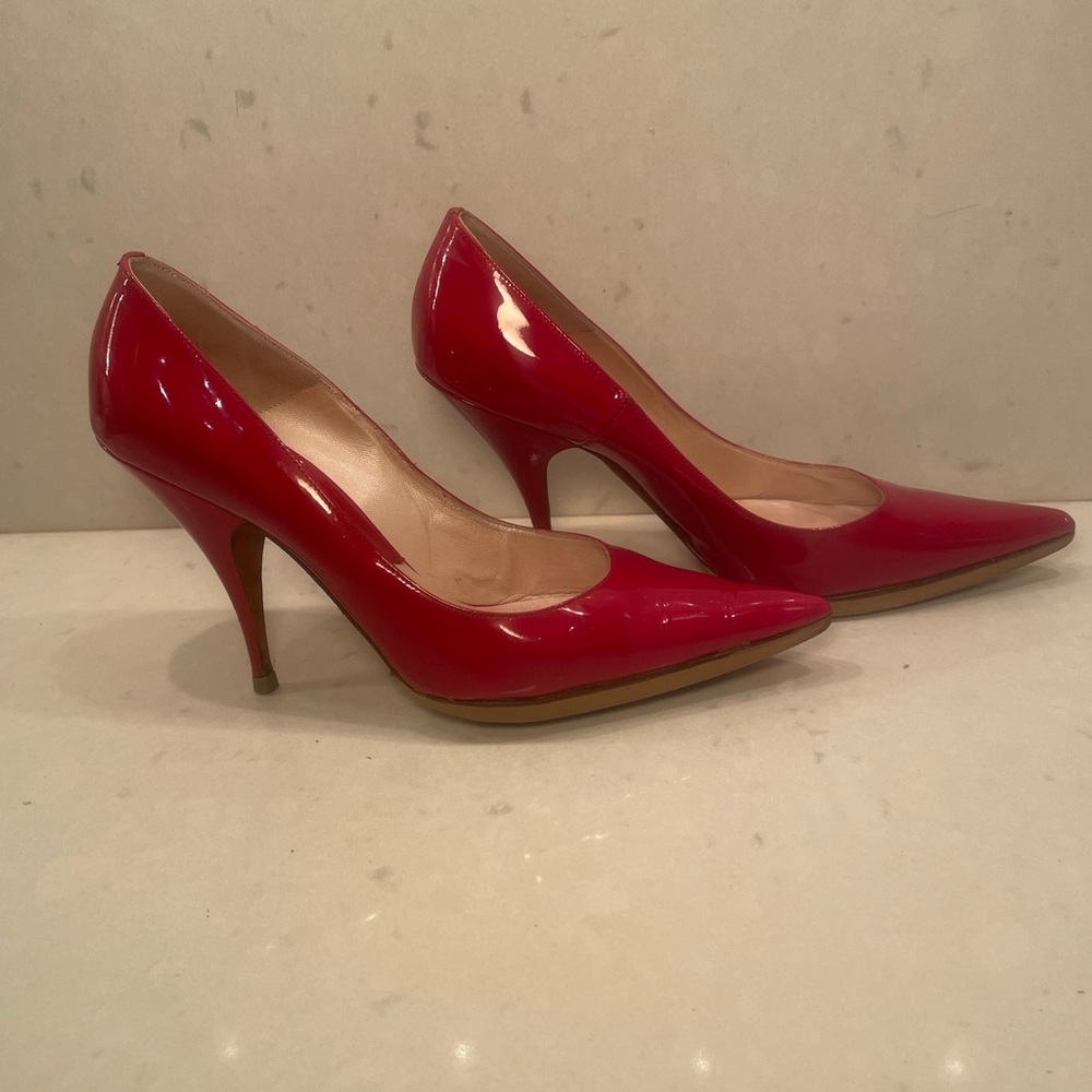 Authentic Christian Dior Red Patent Leather Stiletto Heels/Pumps size 37.5